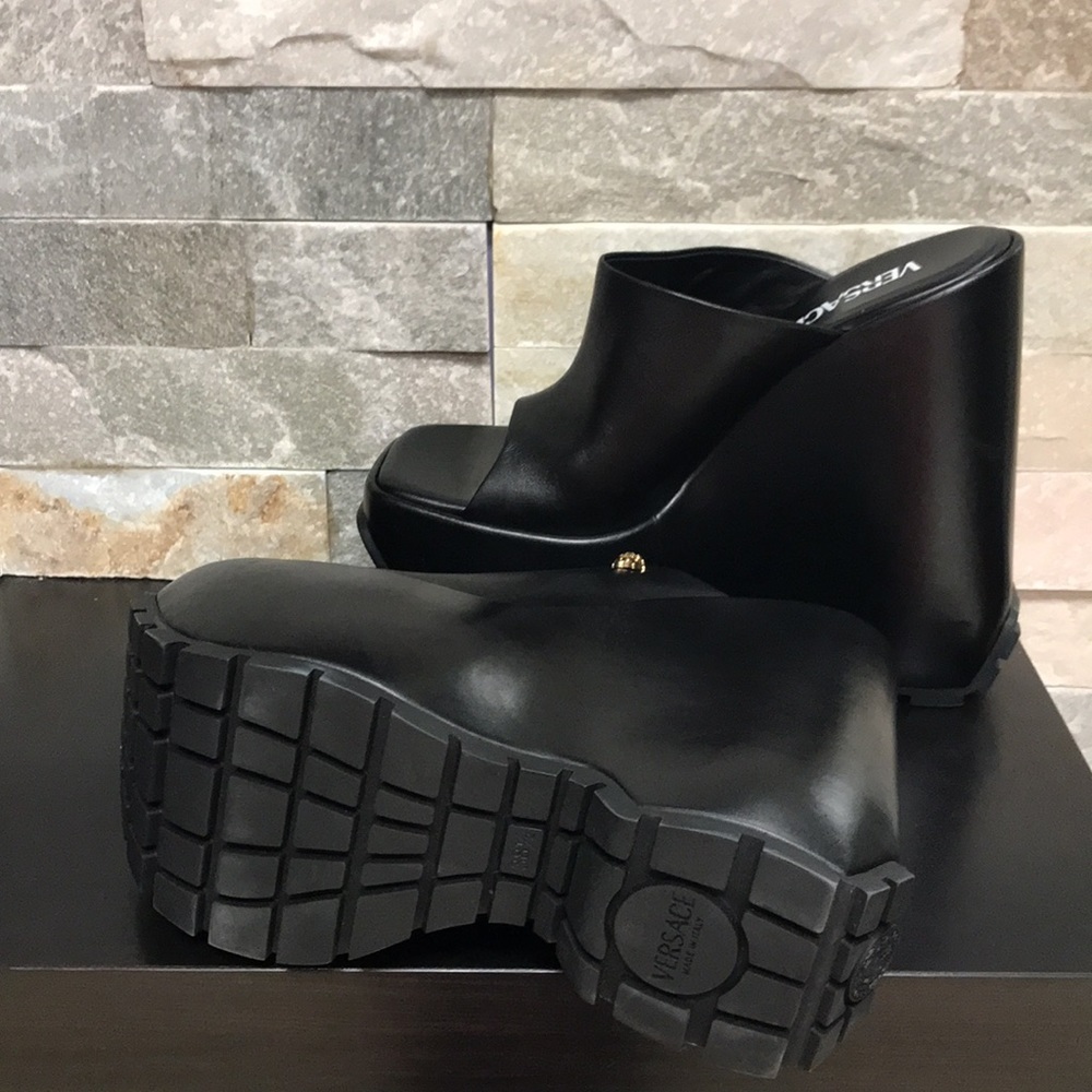Authentic Versace Leather Platform Wedge Mules 💎 - Picture 17 of 17